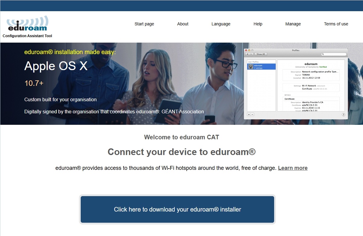 进入 eduroam CAT 首页操作画面